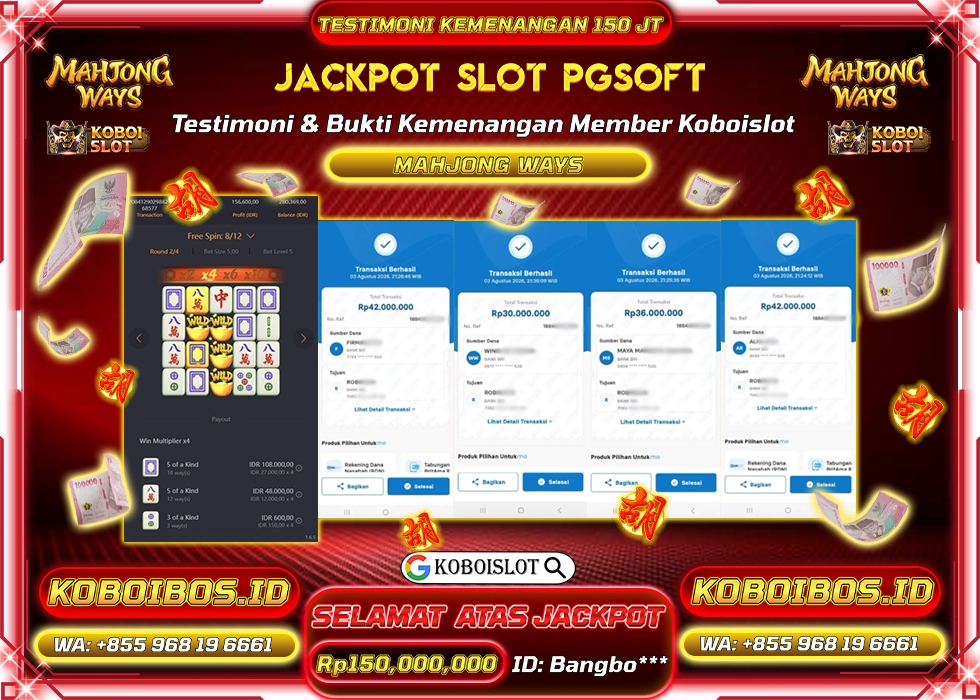 BUKTI KEMENANGAN Id Bangbo*** SLOT GACOR MAHJONG WAYS 1 Rp150.000.000,- LUNAS